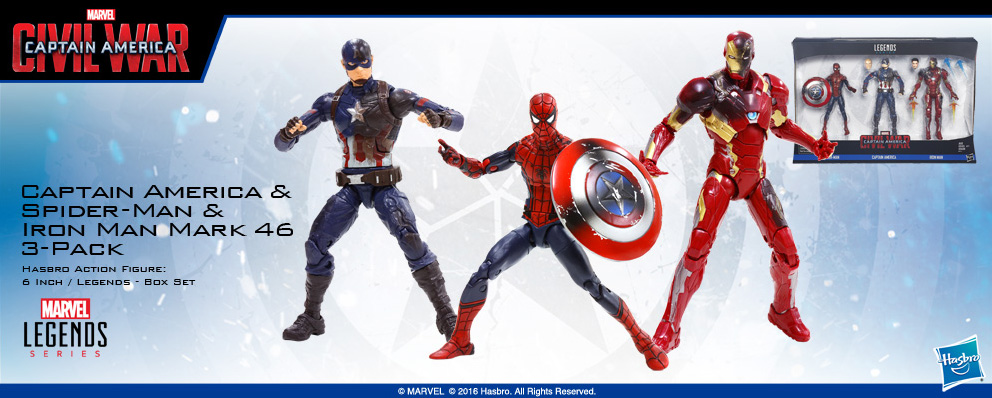 シビル ウォー キャプテン アメリカ ハズブロ アクションフィギュア ６インチ レジェンド ３パック キャプテン アメリカ スパイダーマン アイアンマン マーク４６ トイサピエンス